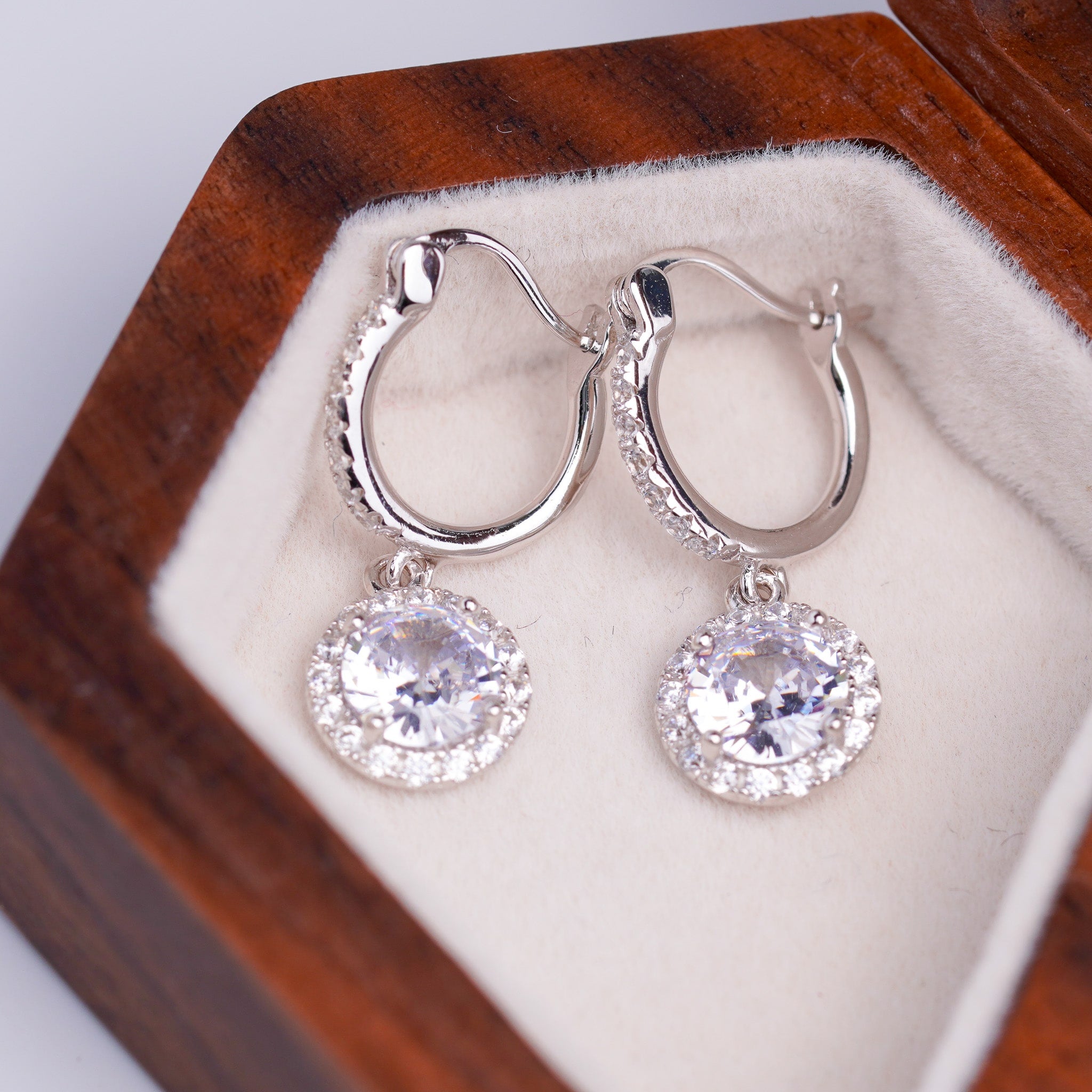 Round Dangle Earrings with Halo - 2 ct