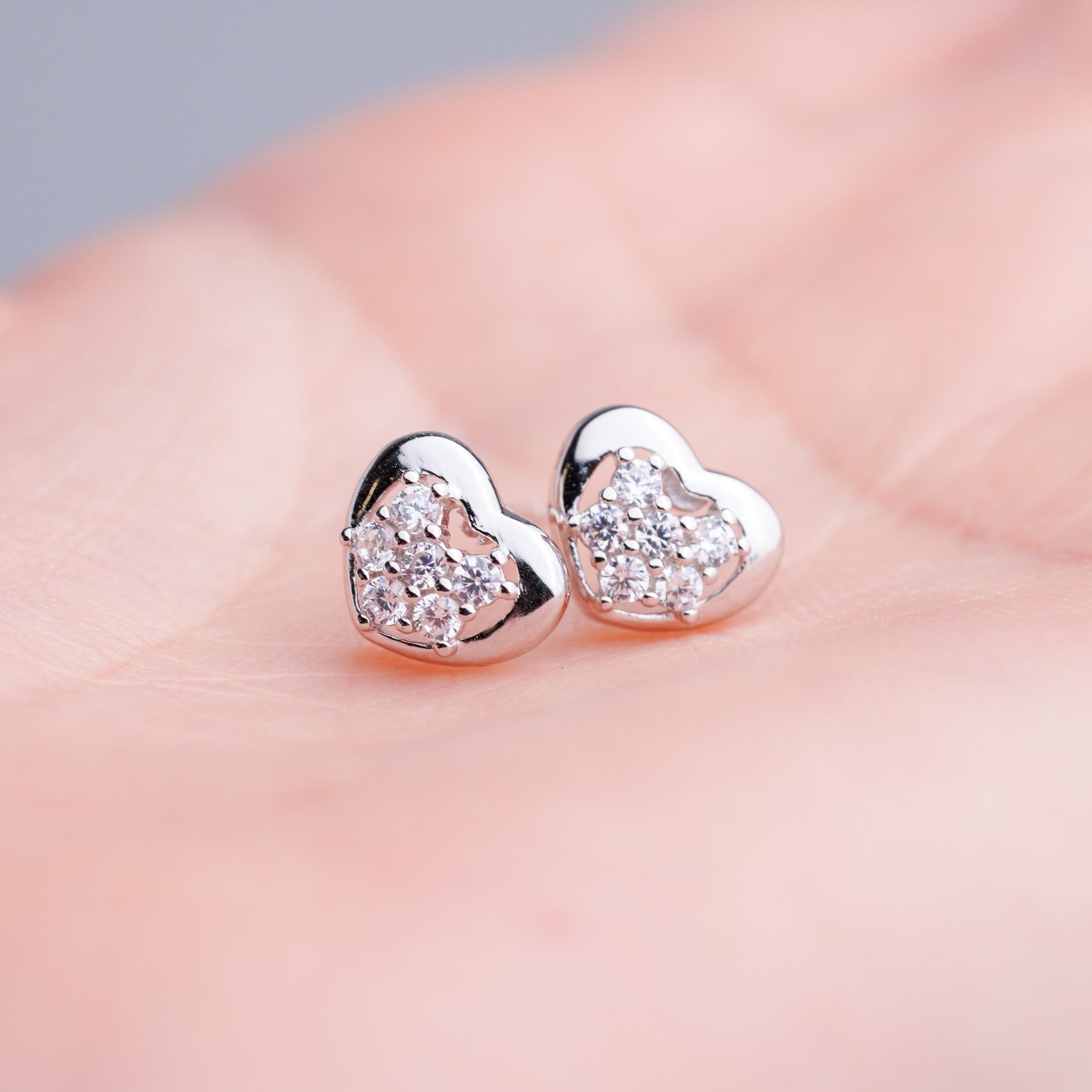 Heart Stud Earrings, Small Multi-Stones