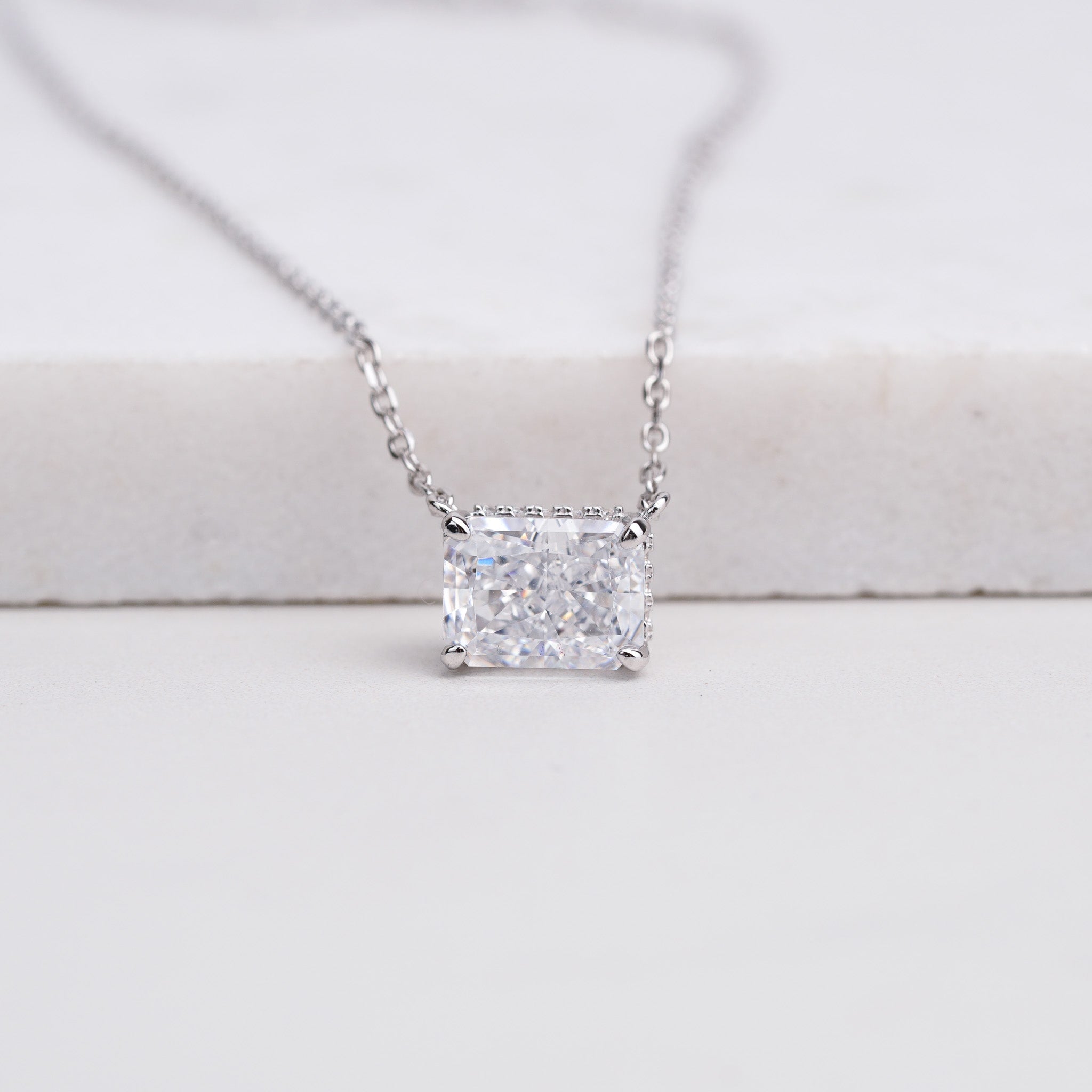 Solitaire Necklace, Rectangle Simulated Diamond - 2 ct