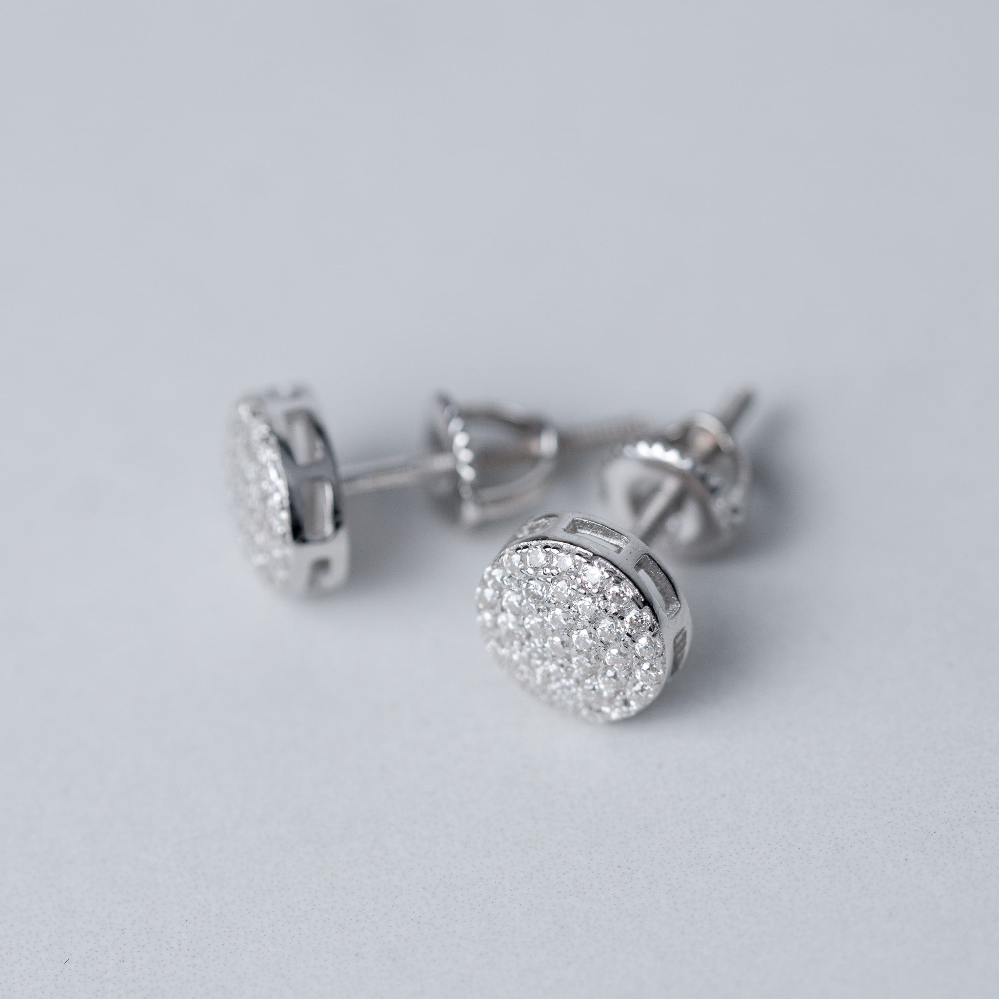 Round Moissanite Pave Earrings, Screwed-Back