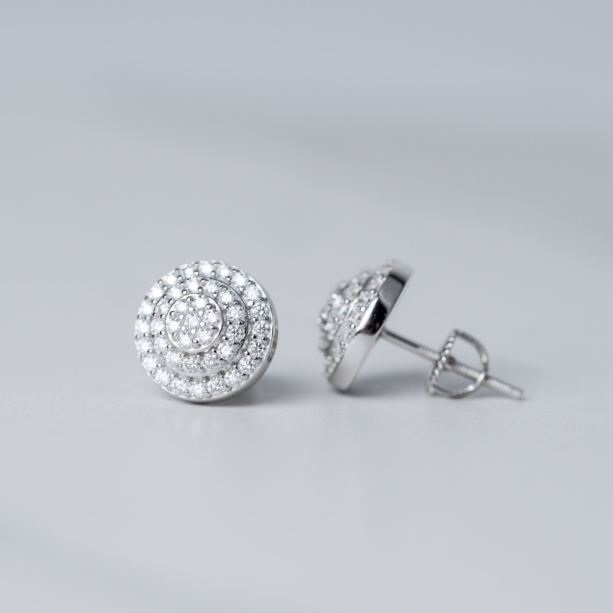 Moissanite Round Layers Earrings-Screw Back