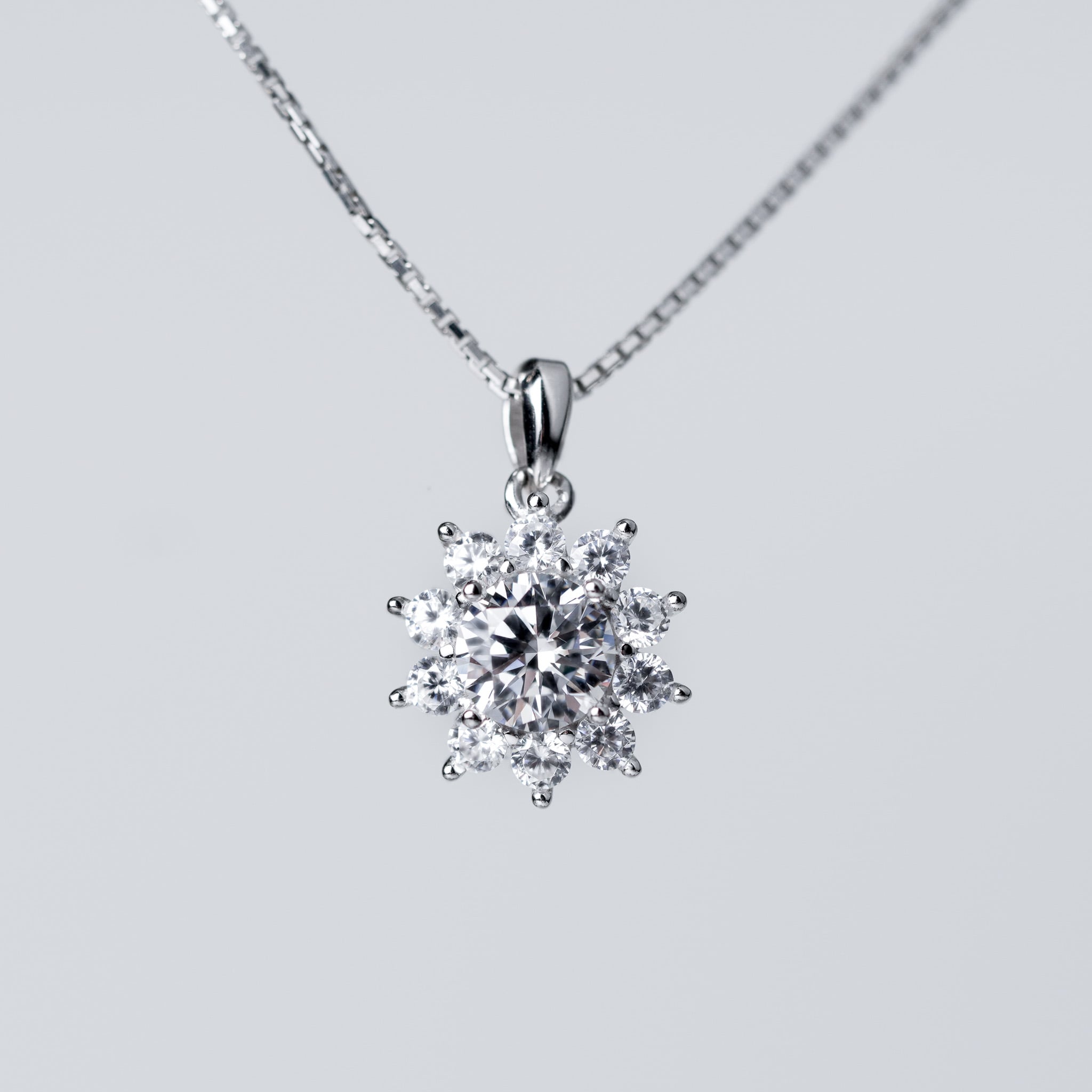 Halo Necklace, Flower Simulated Diamond - 1ct