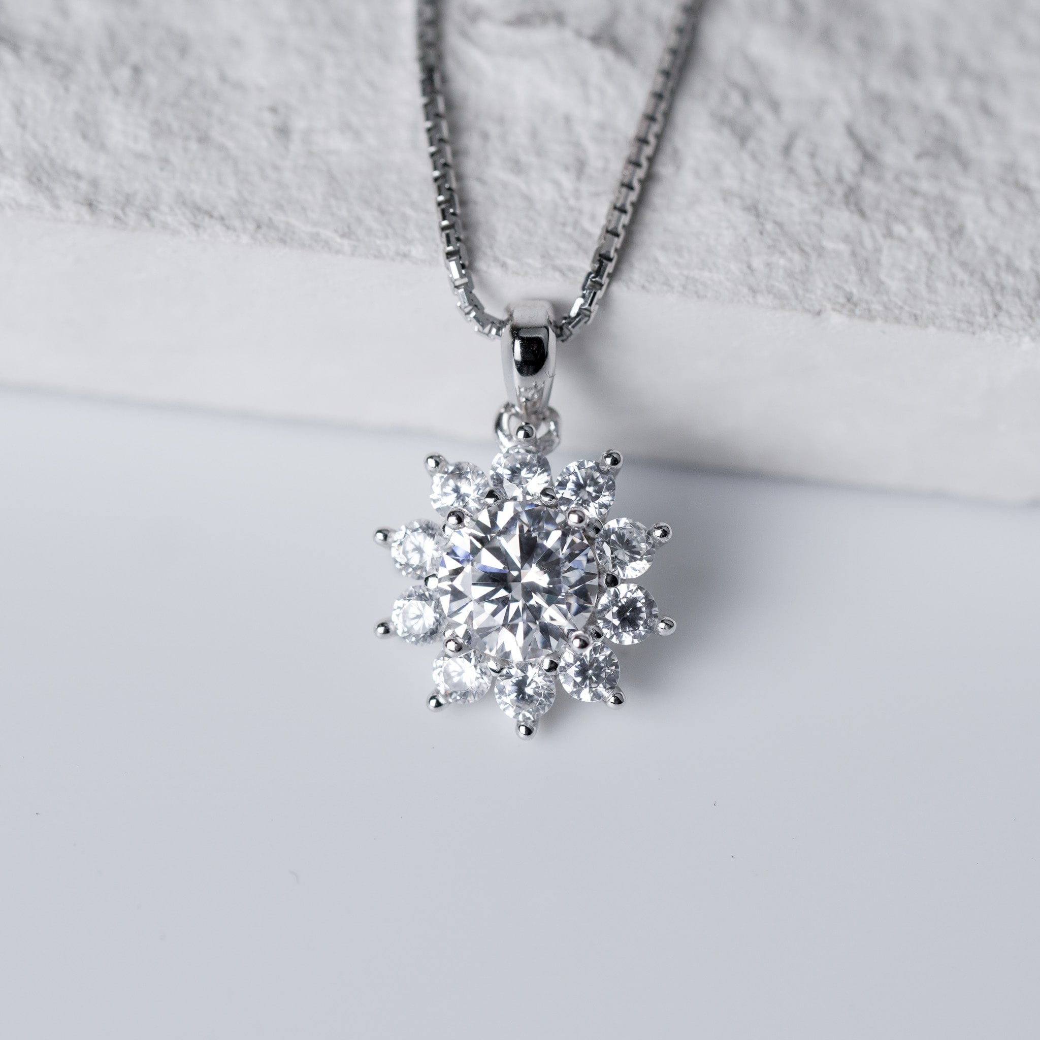 Halo Necklace, Flower Simulated Diamond - 1ct