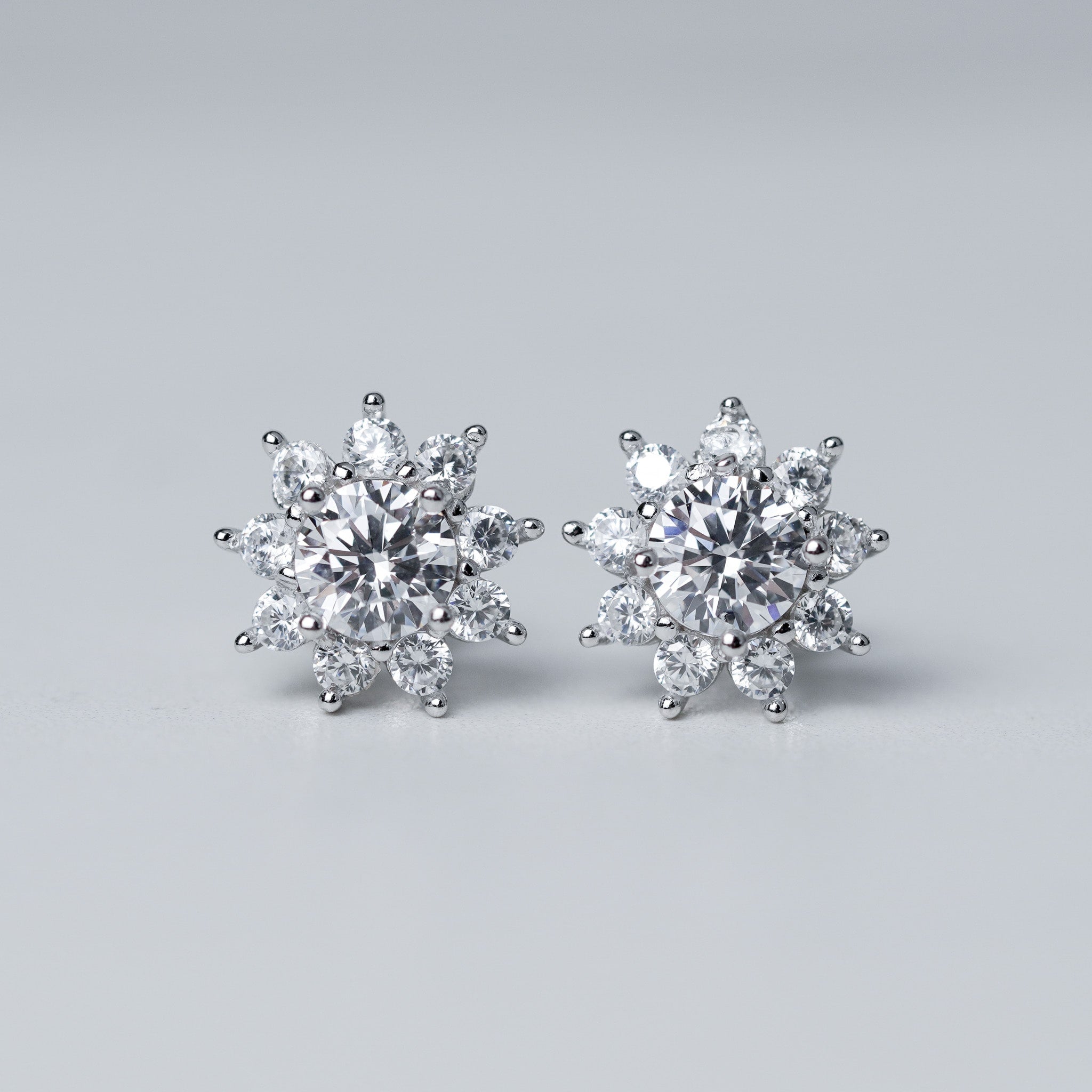 Halo Diamond Earrings with Flower SImulated Diamonds