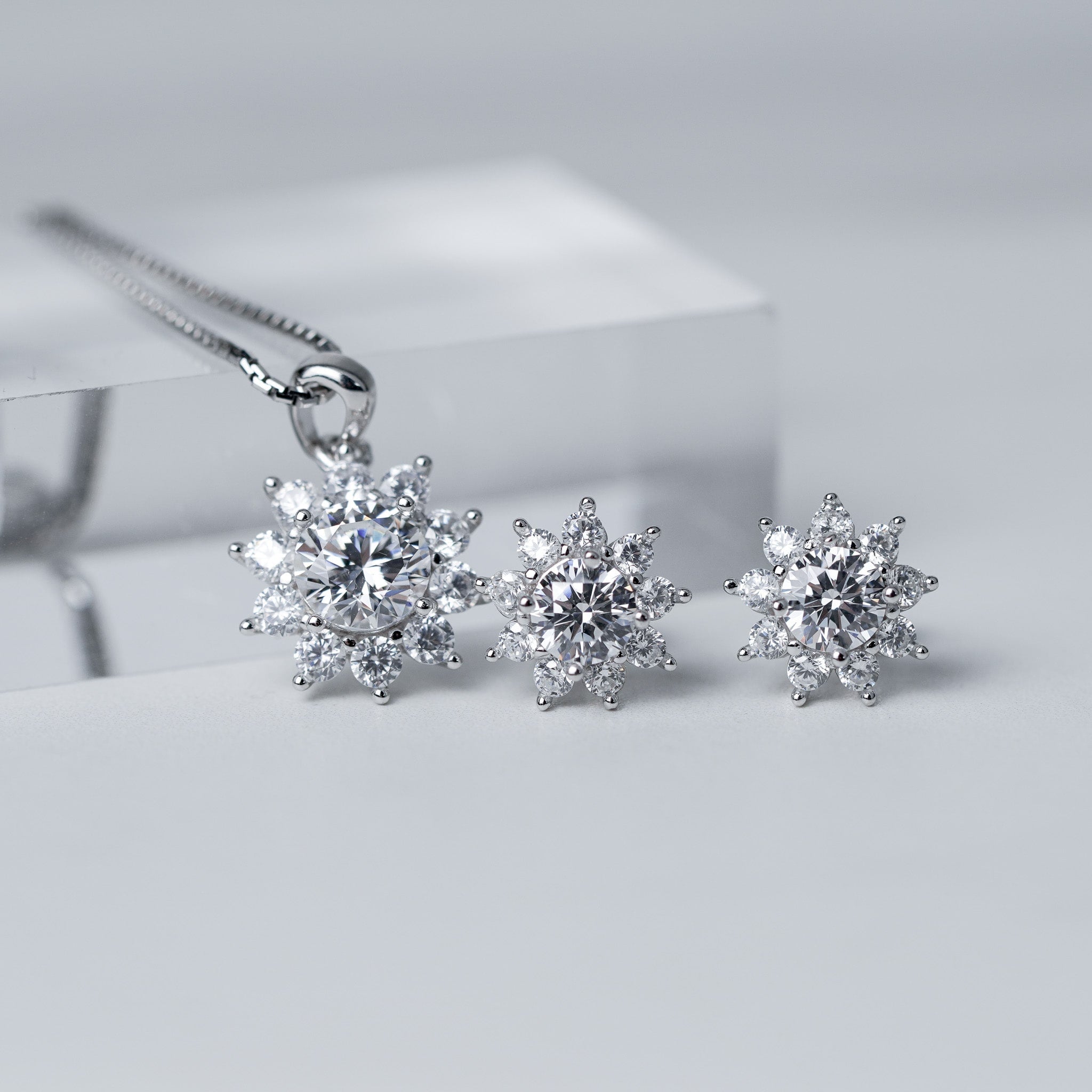 Halo Diamond Earrings with Flower SImulated Diamonds
