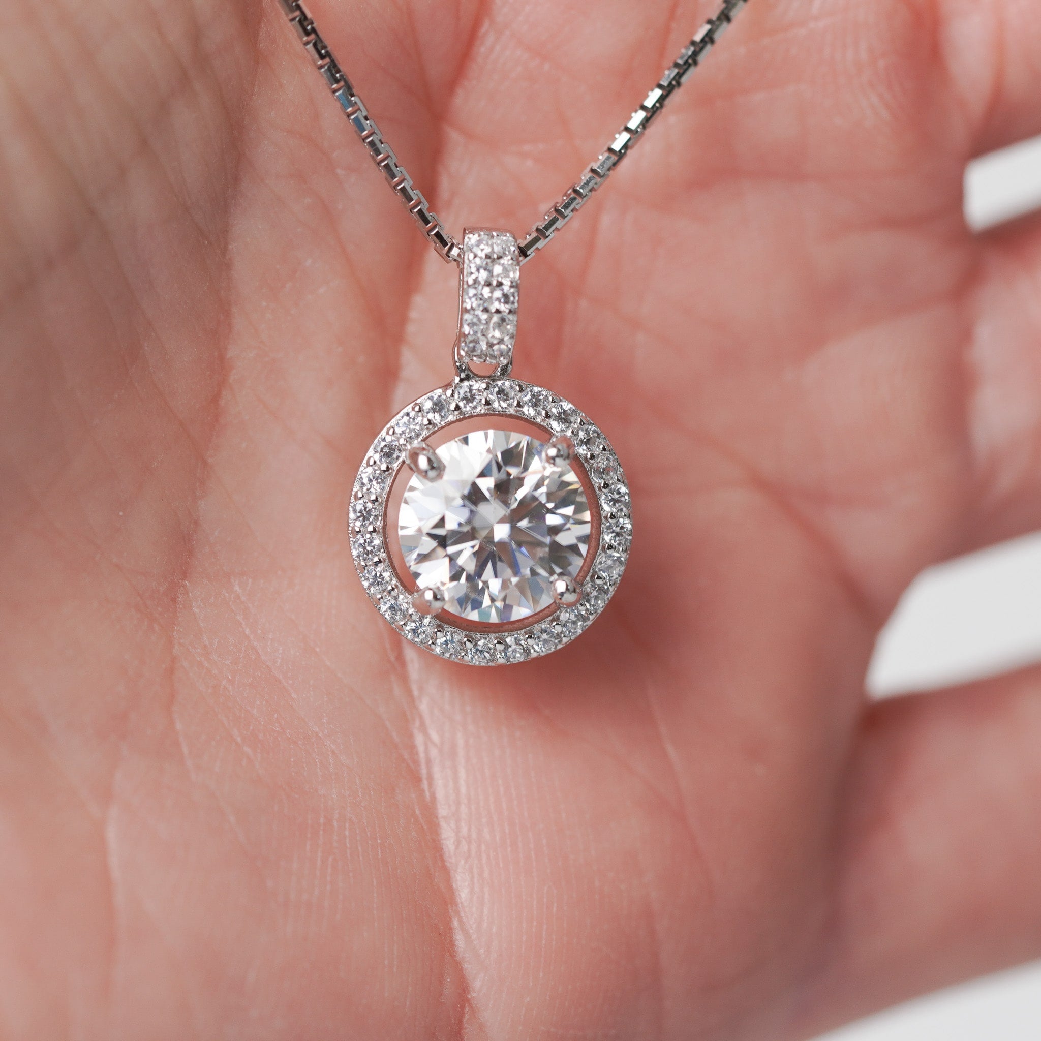 2ct Halo Moissanite Necklace