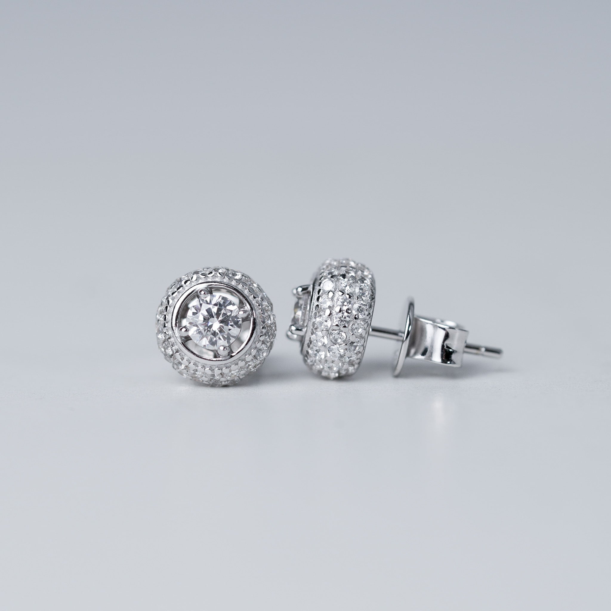 Silver Dome Earrings with Halo