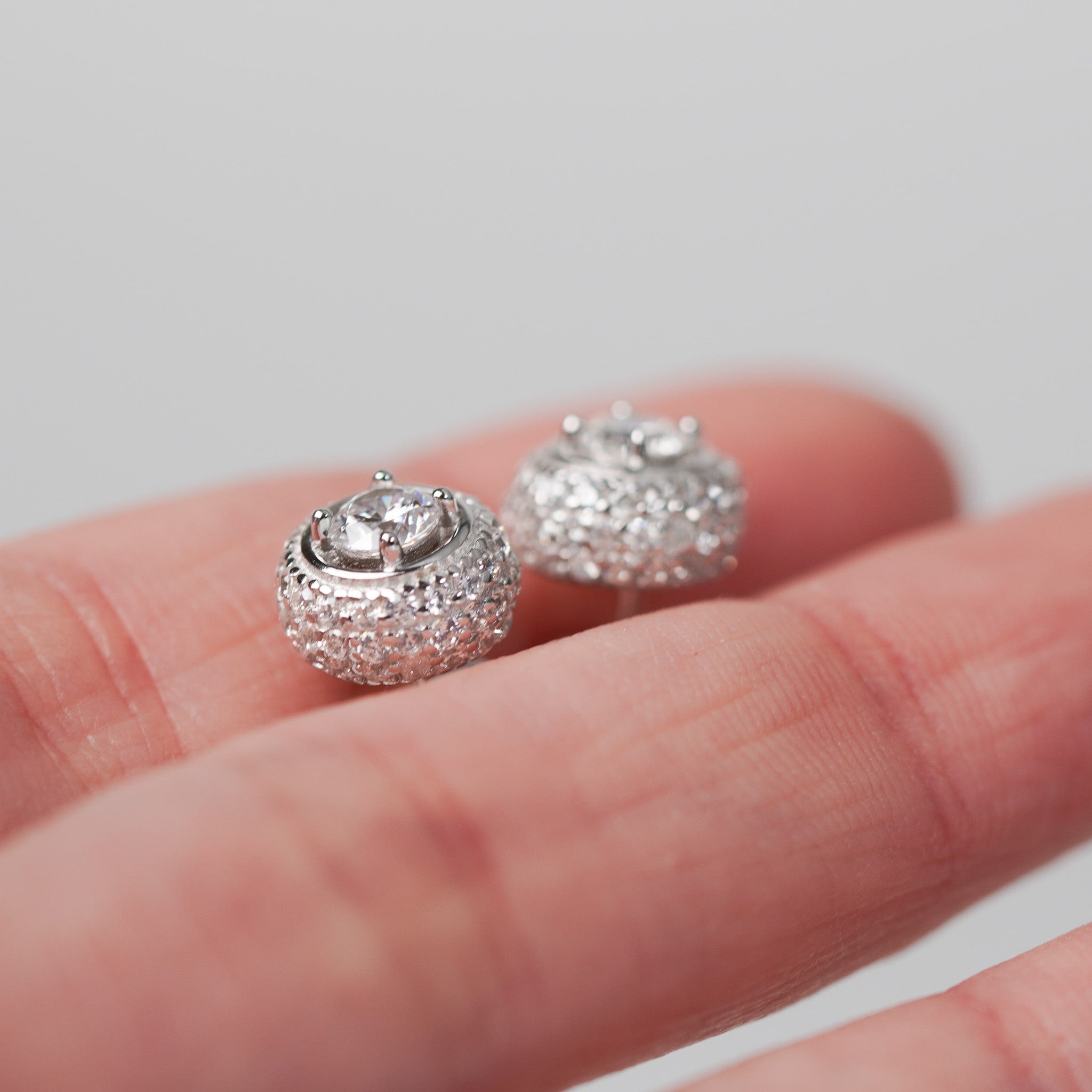 Silver Dome Earrings with Halo