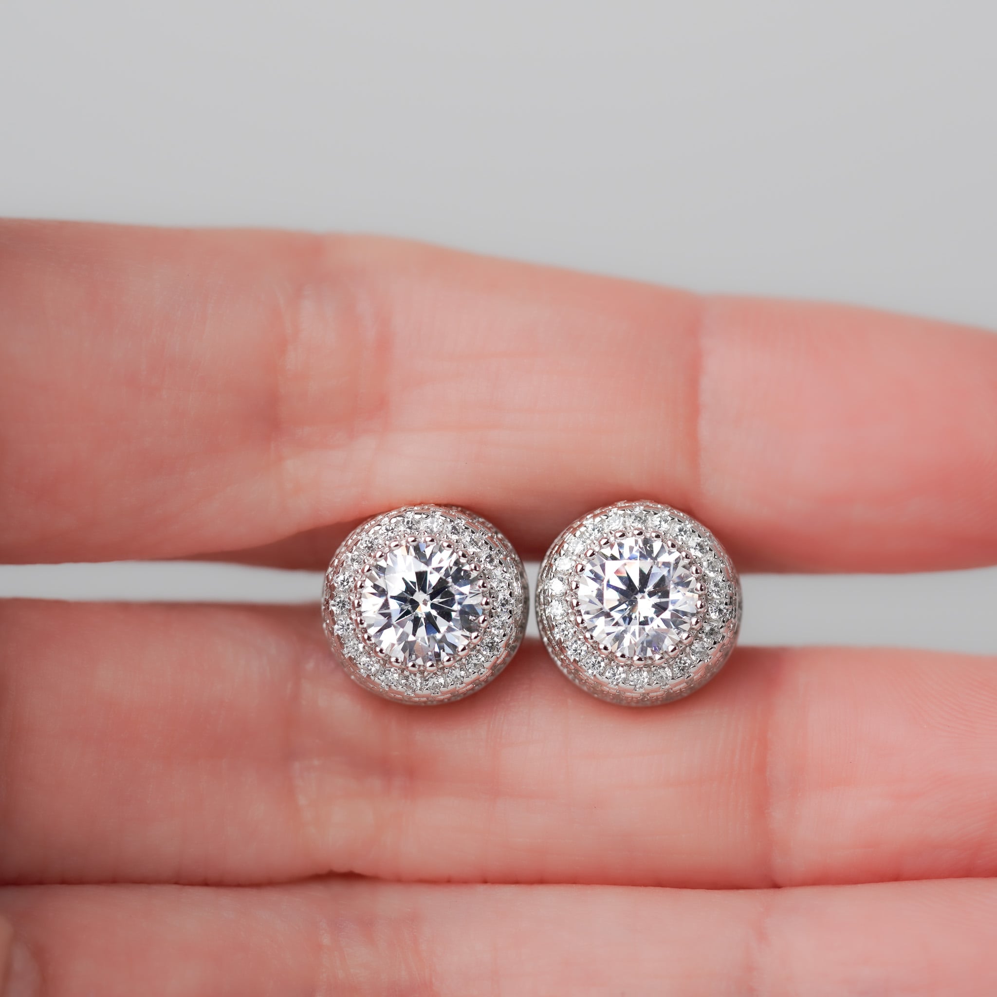 Dome Earrings, 7mm with Halo