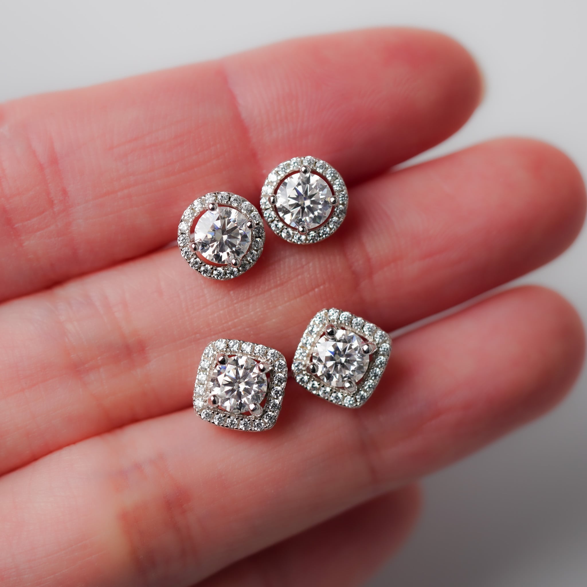 Moissanite Square Round Halo Earrings