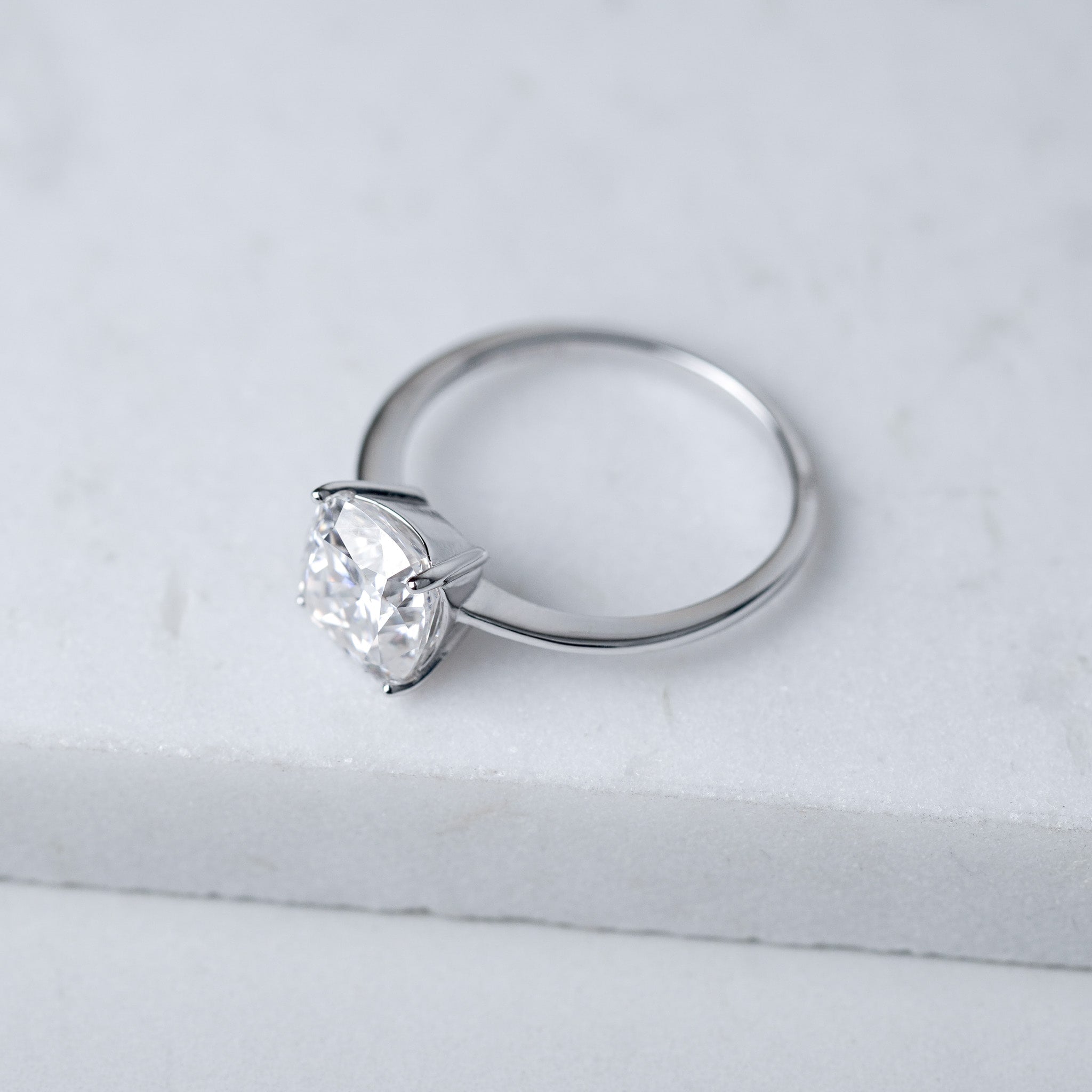Moissanite Cushion Cut Solitaire Engagement Ring